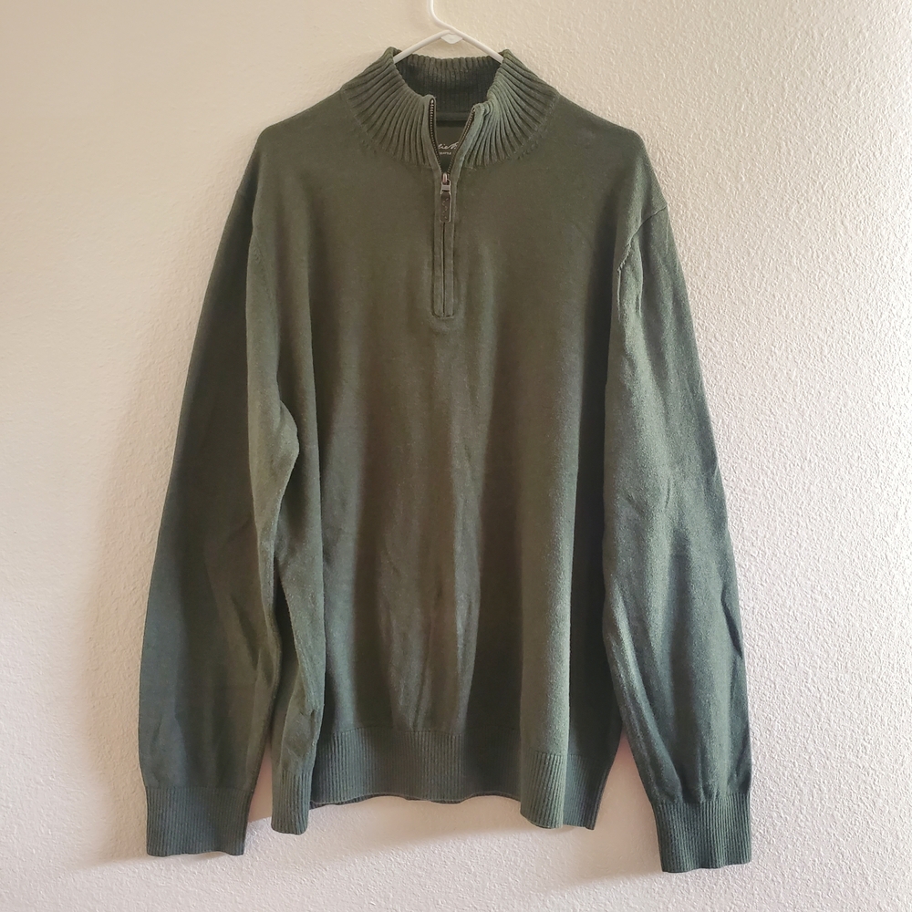 Eddie Bauer Men's Olive Color Zip-Up Long Sleeve Sweater
